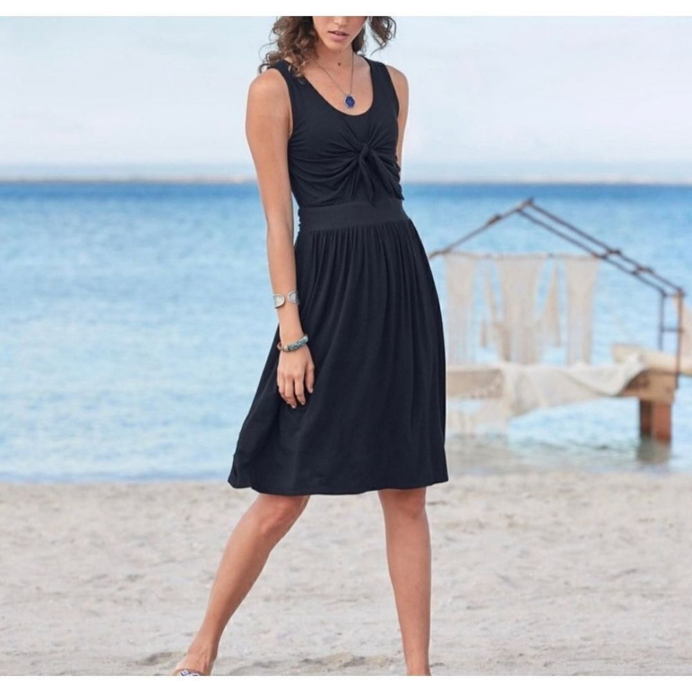 Sundance Easy Travel Day Black Jersey tie front dress sz Small